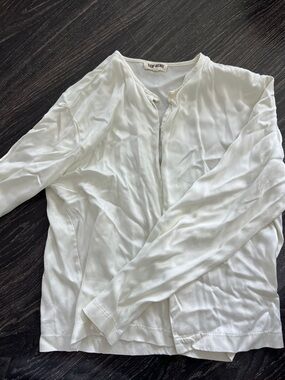 Djerf Avenue Ivory Silk-Like Button Blouse